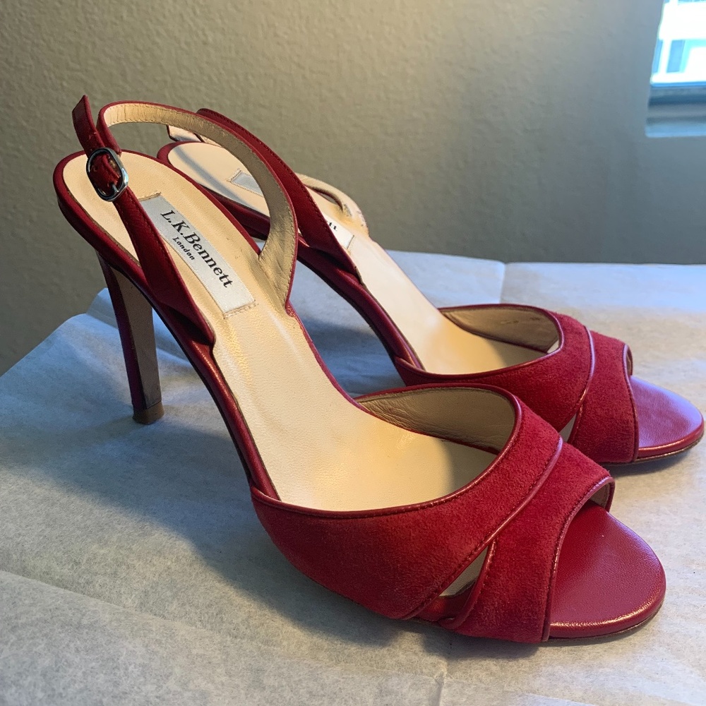 LK Bennett Red Suede Slingback Sandals
